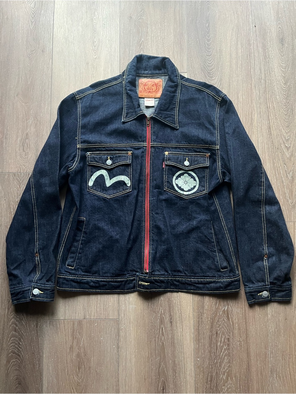 EVISU Dark Denim Jacket with Red Center Zip